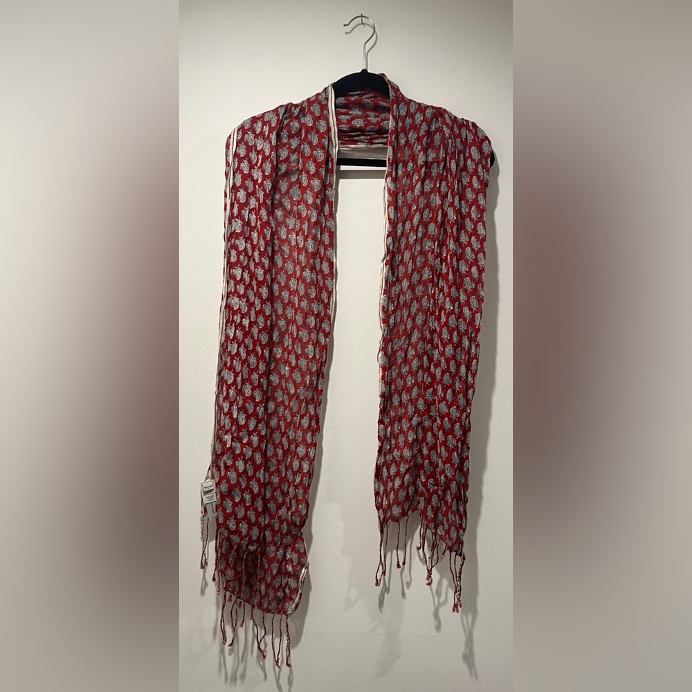 Madewell Red and White Fringe Scarf (new without tags)